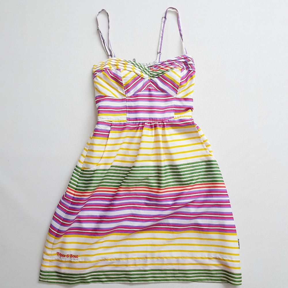 Triple 5 Soul Striped Colorful Strappy Sundress XS